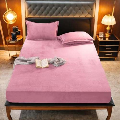 Gezu Spannbetttuch Warm Flauschige Spannbettlaken 180x200cm Rosa Altrosa | Fleece Flanell Cashmere Touch Spannbetttuch Winter Plüsch Kuschelig Bettlaken für 25 bis 30cm Matraze