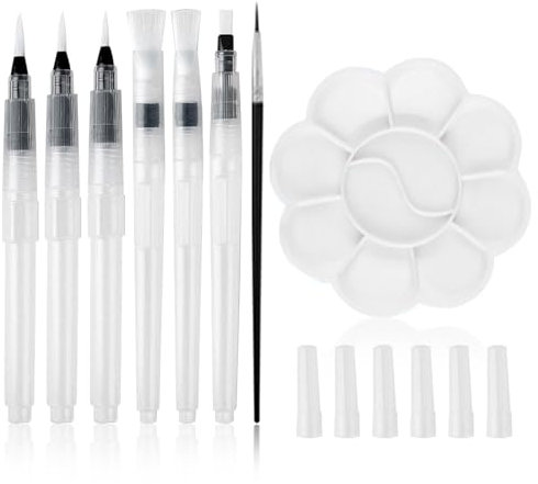 Mivanta 6 Pcs Stylos Pinceau à Eau, Aquarelle à Reserve d'eau Rechargeables, Peinture d'eau Brosse Brush Pen pour Le Mélange des Couleurs et la Calligraphie