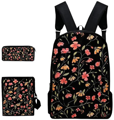 Juego de mochila y lonchera para niños, Juego de mochila para niñas - Conjunto de mochila escolar con estampado de patrones Mochila escolar para niña - Mochila escolar ajustable para niña adolescente