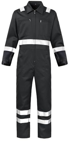 KTWOLEN Men's Work Coveralls Hi Viz Garages Work Boiler Suit Warehouse Workshop Coverall Workwear Boilersuit Overalls, Black, L