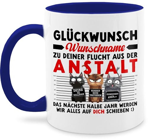 Tasse Tassen 325ml - Glückwunsch zu deiner Flucht aus der Anstalt Abschiedsgeschenk Kollegen | Abschiedsgeschenke für Kollege Geschenk zur Verabschiedung Kollegin - 325 ml - Dunkelblau
