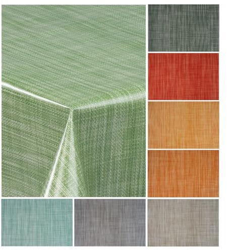 laro Wachstuch-Tischdecke Wachstischdecke Gartentischdecke Leinenoptik, Muster:Leinenoptik Grün Meliert, Größe:100x140