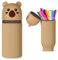 Vicloon Kawaii Federmäppchen aus Weichem Silikon, Federmäppchen 2 in 1 Schlampermäppchen Teleskopisch Mäppchen Cartoon Bleistifthalter Pop-Up Bleistifthalter für Mädchen und Jungen (Braunbär)