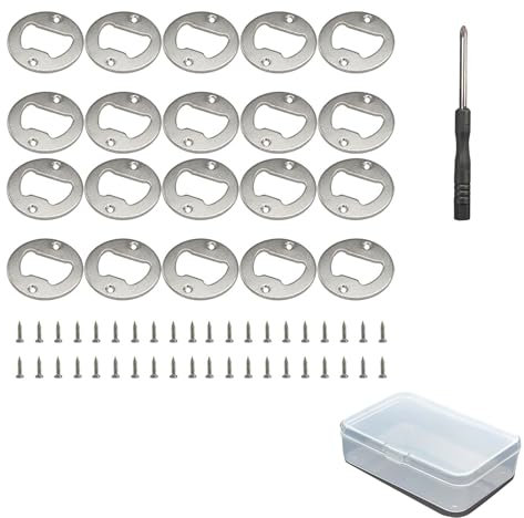 CLKE 20 Stück Flaschenöffner Rohling, Bieröffner, Kapselheber, Flaschenöffner Edelstahl, Rund Flaschenöffner Wand, Flaschenöffner mit Schraube, Flaschenöffner Edelstahl Bieröffner, Silber