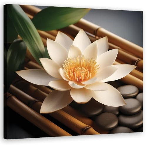Feeby Leinwand Bilder - Steine Zen Blumen - Canvas 30x30 cm - Deko Wohnzimmer - Wandbilder Schlafzimmer - Deko Aesthetic - Wand Deko - Leinwand Groß - Deko Zimmer - Leinwandbilder XXL