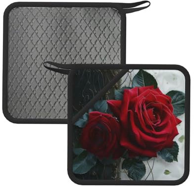 Topflappen mit Gothic-Rosen-Kunstdruck, Silikon, rutschfest, hitzebeständig, für Küche, Kochen, Backen, Grillen, 1 Paar