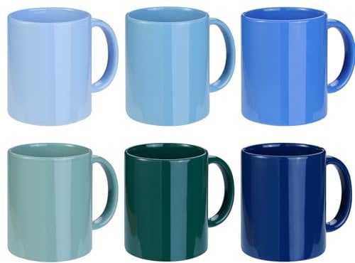 SZNIUSHAO Multi-Coloured Ceramic Mugs Set of 6-11.2 oz / 330ml -Coffee Mugs-Cappuccino-Tea Cups- Hot Chocolate Cups-Yellow Suit (Cool Color)