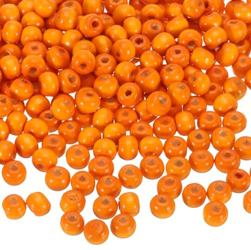 QUARKZMAN 500 Stk. Große Loch Holzperlen Haar Flechtperlen, Unvollendete Natürliche Fass Holz Abstandperlen für Basteln Haar DIY Makramee Schmuckherstellung, Orange (8 x 7mm, 3mm Loch)