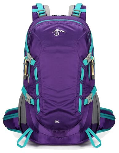 Long Keeper Zaino Trekking - Impermeabile 40L Campeggio Zainetto con Copri Pioggia Leggero Zaino Montagna Zaino di Sport Esterno per Arrampicata Sci Ciclismo Viaggi (Viola)