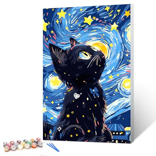 gelrovaled Malen Nach Zahlen Erwachsene, Handgemalt Ölgemälde Kit für Anfänger und Erwachsene Mit 3-Pinseln und Acrylfarbe, 20X30CM, mit Rahmen (Cat)