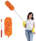 Fogray 2025 Upgraded Extendable Feather Duster with Soft Silicone Cap, Telescopic Long Handled Microfiber Dusters for Cleaning, Cobweb High Ceiling Fan Roof Blinds Cars, Washable & Bendable(Orange)