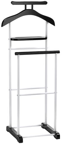 CARO-Möbel Herrendiener Medina mit Kleiderbügel, Hosenbügel und Ablage - Stilvoller Kleiderständer, Metall, weiß/schwarz, für Schlafzimmer und mehr