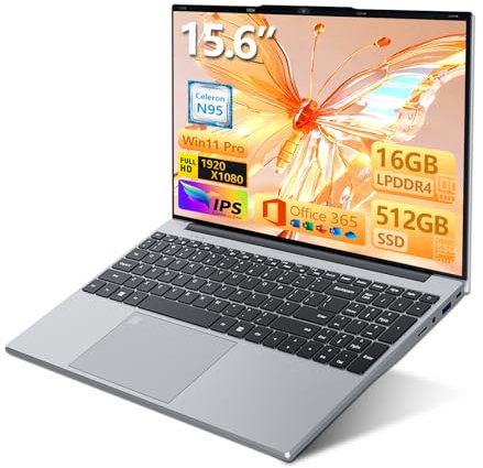 Moacreto Ordinateur Portable 15,6 Pouces avec Office 365, 16Go RAM 512Go SSD Celeron N95, PC Portable 1920 * 1080 FHD WiFi5, Ordinateur Portable Win11 avec Touch ID Clavier rétroéclairé Laptop