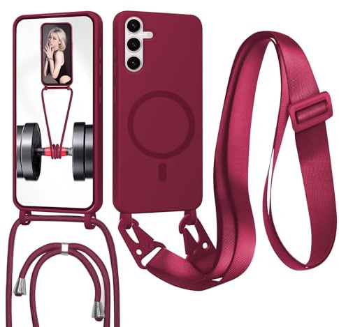 Coque pour Samsung Galaxy S23 FE avec Cordon,(Compatible avec MagSafe) Etui avec Collier - Tour de Cou Lanière en Corde - Silicone Housse avec Réglable Chaine pour Galaxy S23 FE,Bandouliere ,Rouge
