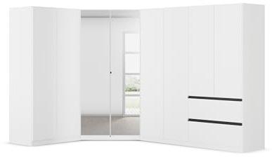 Rauch Möbel Costa, Kleiderschrank, Farbe Weiß, Maße 208x197x298 cm | Schrank-Kombination, 8-türig, Spiegel, 2 Schubladen, Push-to-Open-Funktion, für Schlafzimmer, Kinderzimmer, Arbeistzimmer