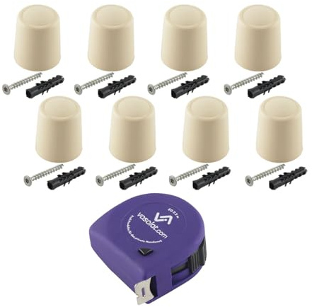 vasalat Türstopper Boden & Wand 2in1 zum Schrauben ø 30mm, Höhe 32mm - Türpuffer + Montagezubehör, Kunststoff elfenbein - 8 Stück