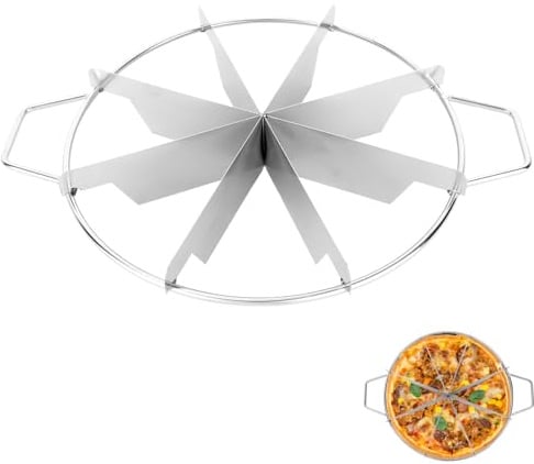 8-Slice Cake Cutter Press, Stainless Steel Round Pie Divider with Side Handles Pie & Cheesecake Slicer Crust Marker Pizza Cutting Baking Tool for Uniform Portions Bakeries and Home Use