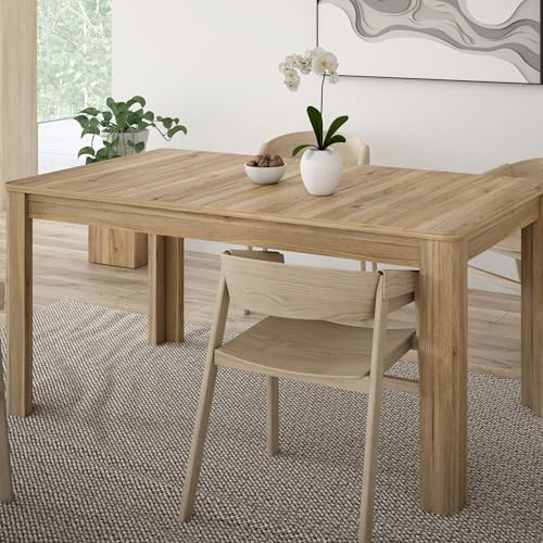 Forte BREATHTAKER Esstisch 160, moderner Skandi-Stil Esstisch mit abgerundeten Beinen, Holzwerkstoff, ausziehbar, Mauvella Eiche Holzdekor, 160 (206,6) cm breit x 72,7 cm hoch x 90,4 cm tief