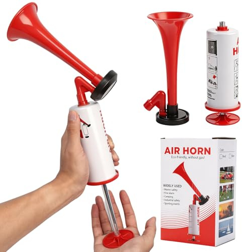 Airhorn Druckluft Hupe,Air Horn Extrem Laut,Luftdruck Fanfare Druckluft,Gas Tröte,Signalhorn,Gashupe Lufthorn für Handball,Fußball,EM WM,Handsirene,Stadionhorn Boot Party Stimmung(Rot)