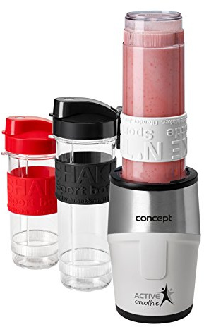 CONCEPT Hausgeräte sm3380 Smoothie Maker Active-Smoothie mit 3 Trinkflaschen, 500 W, weiß