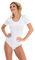 Magi Damenbody mit kurze Ärmel und Rundhals Damen Tshirt Overall Bodysuit Unterzieh-Body optimale Passform Sportlicher Tanz-Body für Frauen (XXL, Weiß)