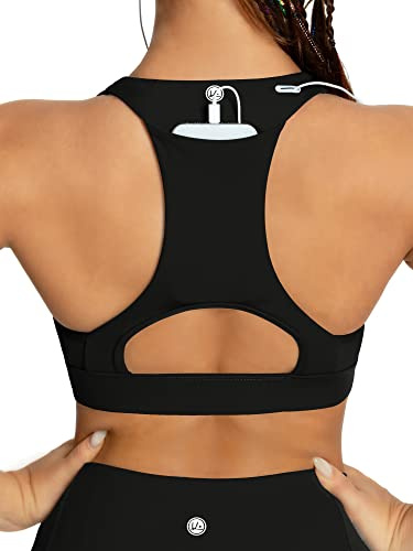 QUEENIEKE Damen Medium Support Back Pocket Energy Sport BH Cotton Feel 70927, Schwarz, Medium