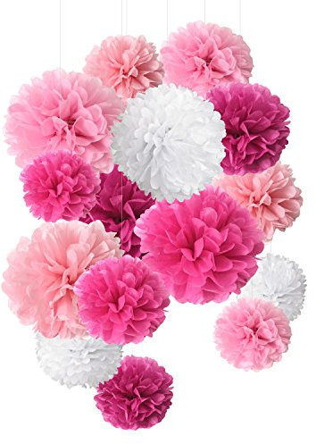 Seidenpapier-Pompons, Blumenkugel für Party-Dekoration und Feiern, 20,3 cm, 25,4 cm, 35,6 cm, 15 Stück 8,1014 rot
