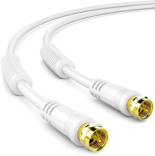 deleyCON 1m SAT TV Cable de Antena Cable Coaxial HDTV Quad Shield DVB-S DVB-S2 Radio DAB Funda Filtro de Corriente Núcleo de Ferrita - Blanco