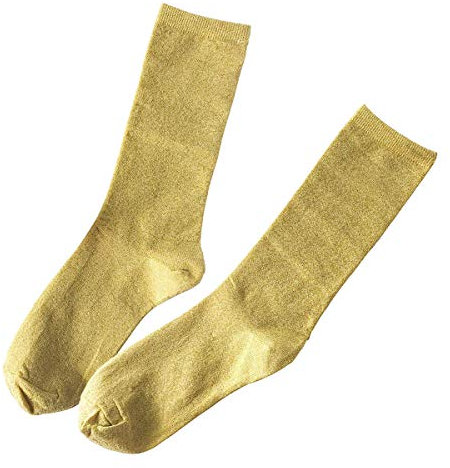 CENAST 2 Paar Damen-Socken, glitzernd, knöchelhoch, Retro-Socken-Flor, Gold, Einheitsgröße