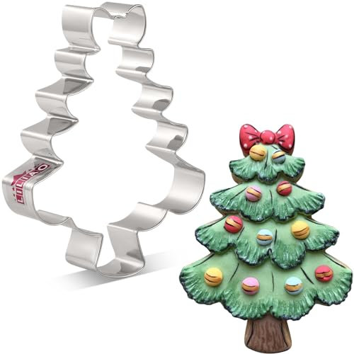 LILIAO Ausstechform Weihnachtsbaum mit Schleife 8,6 x 11,4 cm Edelstahl