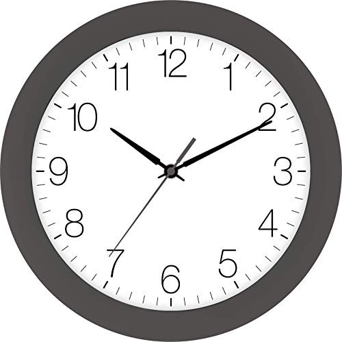 Eurotime Funkwanduhr, 30 cm, Granit Grau, Kunststoffgehäuse, gewölbtes Echtglas, automatische Zeitein- und Zeitumstellung von Sommer- und Winterzeit, klares Zifferblatt, 52800-11-1