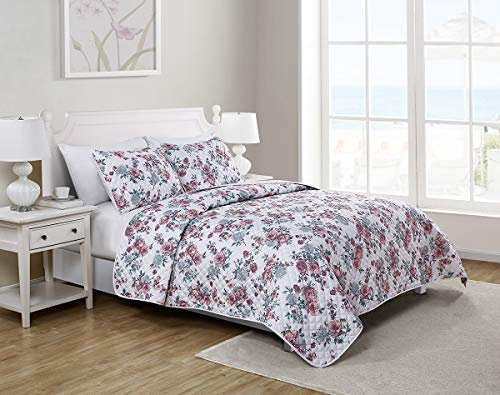 Tahari Home Shirley Bedding Collection | Luxuriöser, besonders weicher Steppdecke, leicht, bequem, 3-teiliges Set, modernes Design für Zuhause, Hotel, Dekoration, Full/Queen, Elfenbein