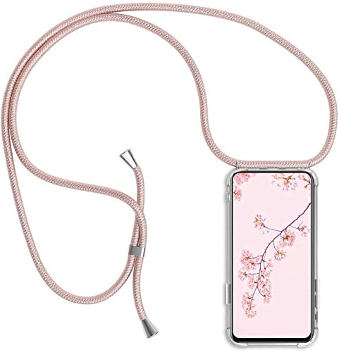 HongMan Handykette Handyhülle für Samsung Galaxy S10 Plus mit Band - Transparent Handy-Kette Handy Hülle mit Kordel zum Umhängen Handyanhänger Halsband Lanyard Case - Roségold