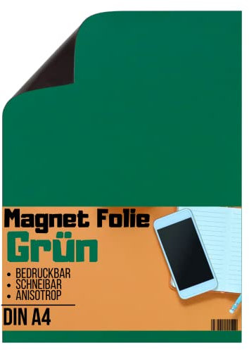 Magnetfolie DIN A4 - Magnetband - Bedruckbar und Beschreibbar Magnet Folie zum Beschriften zum Schneiden Stanzen und Basteln [1 Stück] (Grün)