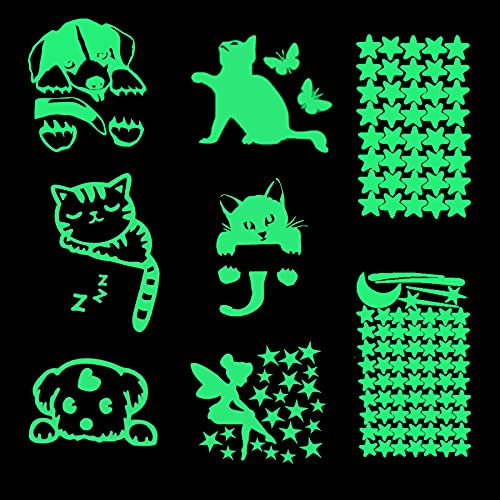 Adesivi Interruttore, simpatico interruttore della luce Adesivo in vinile Adesivo luminoso con gatto e fata per soggiorno Adesivi con stelle luminose (8 pezzi)