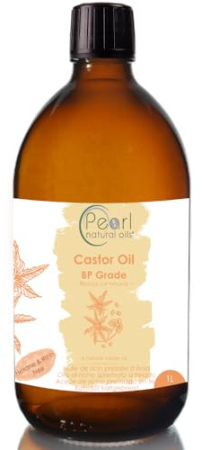 Cold Pressed Pure Castor Oil 1 litre, Glass Bottle, Vegan, BP Grade, Hexane Free, Non-GMO