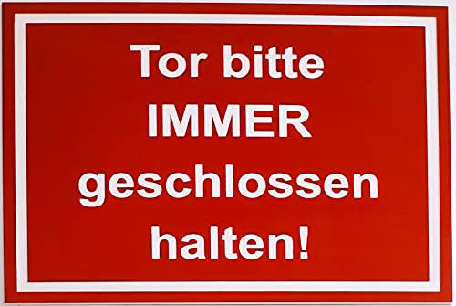 Warnschild Sicherheitsschild Tor Bitte Immer Geschlossen Halten Türschild Rahmen Rot (30x20cm 4 Löcher Ecke)