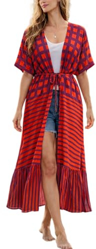 L-Peach Cardigan Lungo Kimono Boho da Donna Spazioso Loungewear Oversize Kaftan Abito da Spiaggia Copricostume