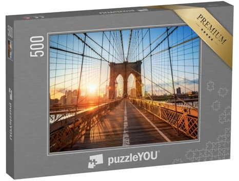 puzzleYOU: Puzzle 500 Teile „Abend auf der Brooklyn Bridge, New York City, USA“ – aus der Puzzle-Kollektion USA, Brücken, Amerika, Sonnenaufgang, Brücken & Brunnen