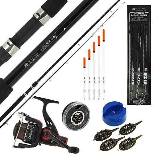 DNA Leisure Coarse Fishing Combo Set Feeder Max Rod 10ft 2pc 1BB 8LB Line Reel with Shots Floats Rigs