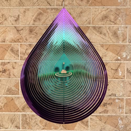 Wind Spinner Garden Indoor Outdoor Decor 3D Stainless Steel Metal Hanging Decorations, Water Droplets Shape Wind Sculptures & Spinners 12inch(Green&Purple),Gifts for Women Mom Dad Friend
