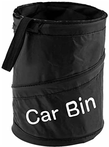 CRYSTAL CROWN Portable Folding Car Trash Can, Leak Proof, Pop-up Rubbish Container with Cover, Black, for Car Interior, Office, Home