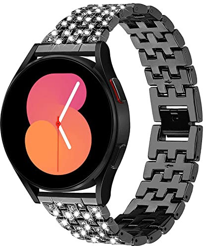 Miimall Cinturino da donna per Samsung Galaxy Watch 5/5Pro/4 40 mm, 44 mm, cinturino di ricambio da 20 mm, con strass, in metallo, per Samsung Galaxy Watch 4 Classic 42 46 mm, colore nero