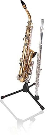 Gator Frameworks Upright Weighted Round Base Stand for Alto and Tenor Saxophones with Clarinet and Flute Peg Attachment (GFW-BNO-SAXFLU)