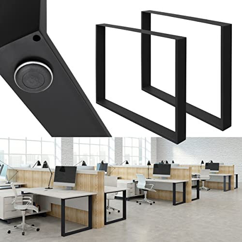 ECD Germany 2X Tischbeine aus Vierkantprofilen, 80 x 72 cm, Schwarz, pulverbeschichtete Stahl, Industriedesign, Metall Tischkufen Tischuntergestell Tischgestell Möbelfüße, für Esstisch Schreibtisch