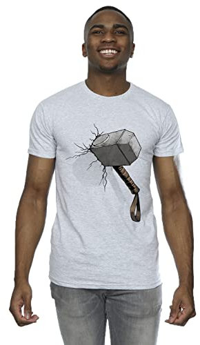 Marvel Universe Men's Thor Hammer Crack T-Shirt Sport Grey Small