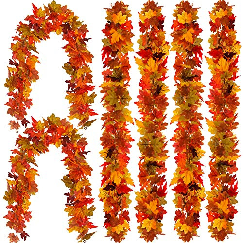 PARTY JOY 6 Stück 1,7 m Künstliche Ahornblatt Girlande, Herbst Blätter, Girlande Herbst, Herbstblätter Hängepflanze Herbstdeko, Für Party Für Zuhause, Kamin, Haustür, Erntedank-Dekor