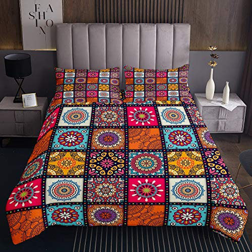 Loussiesd Frauen Boho Mandala Bettüberwurf Mädchen Böhmischen Stil Tagesdecke 240x260cm für Kinder Erwachsene Buntes Gitter Plaid Dekor Steppdecke Hippie Mandala