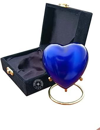 Urne funéraire bleue pour cendres avec boîte noire et support en laiton pour un être cher adulte et funéraire pour adultes et nourrissons