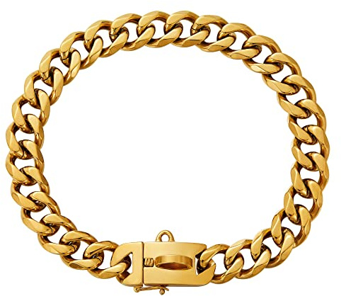 Hundehalsband, Goldkette, robust, kubanische Gliederkette, Hundehalsband, mit Metallschnalle, D-Ring, Welpen-Kostüm für mittelgroße und große Hunde (15 mm, 25,4 cm)